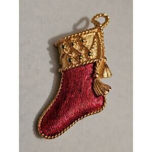 Santa's Red And Gold Boot Pin Brooch Vintage Signed Gerry's
